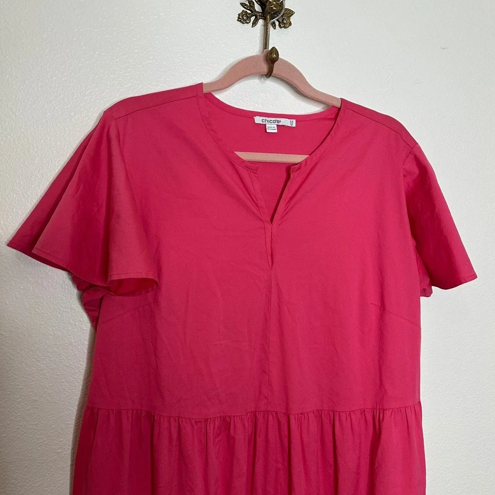 Chico's Maxi Dress Size 14 / 2.5 Hot Pink Tiered Skirt Pockets Summer Preppy - Picture 4 of 11